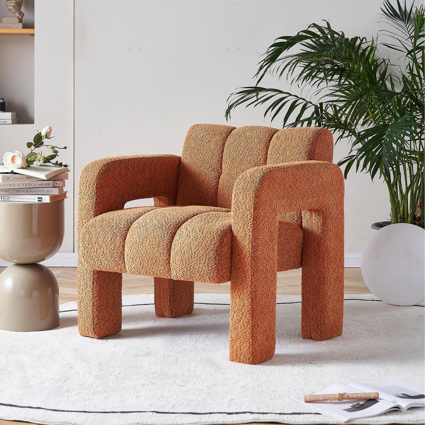 Yoglad Modern Accent Chair, Bouclé Fabric Upholstered Armchair, Comfy Single Chair for Living Room Lounge Bedroom Office-Dark Grey