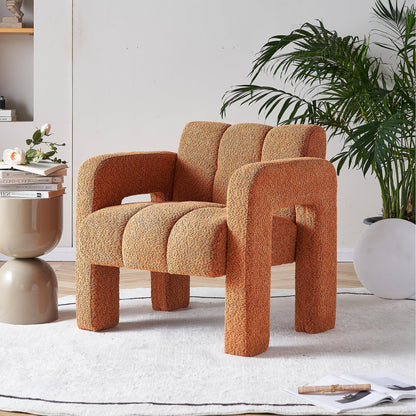 Yoglad Modern Accent Chair, Bouclé Fabric Upholstered Armchair, Comfy Single Chair for Living Room Lounge Bedroom Office-Dark Grey