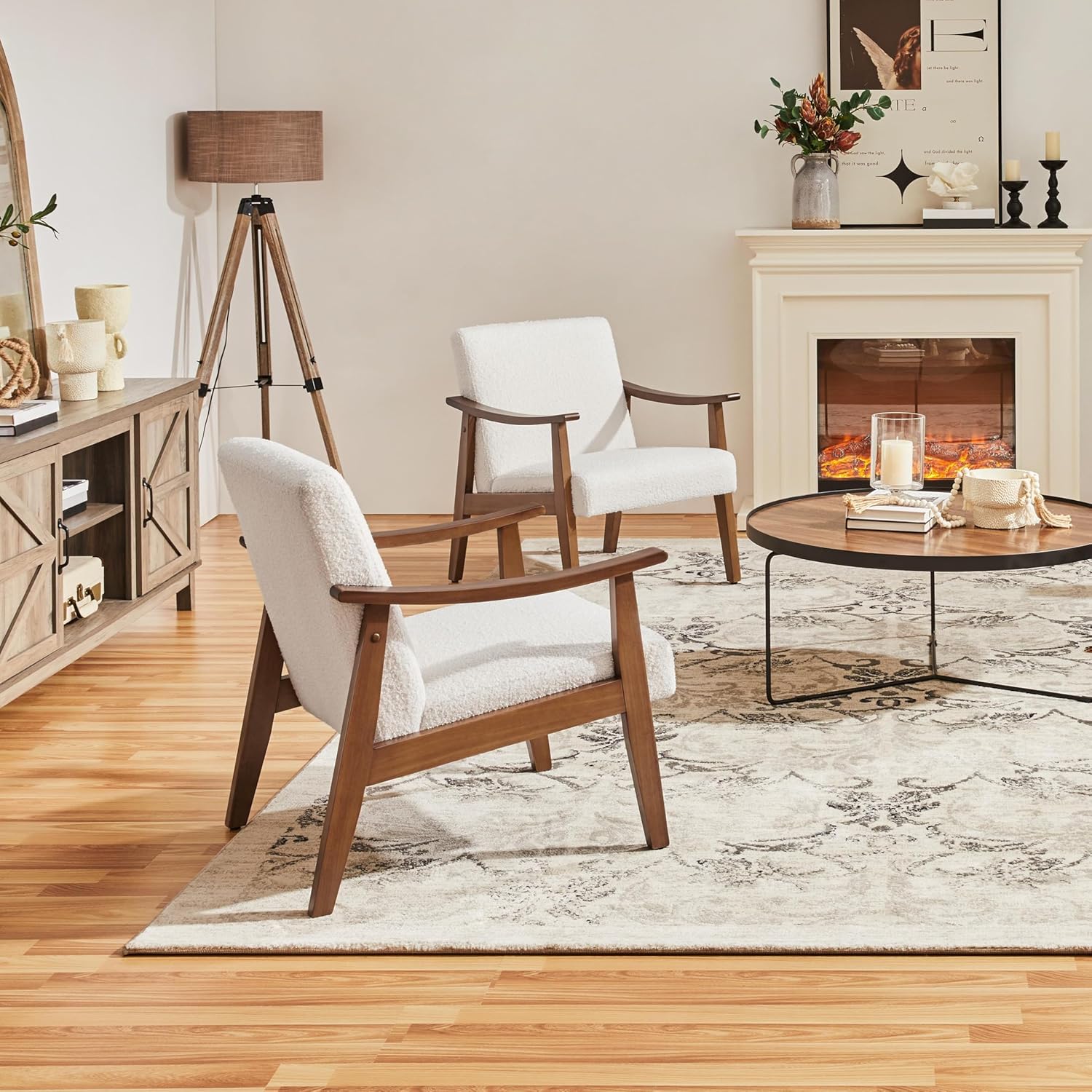 Yaheetech Recliner Chair, Retro Lounge Chair, Upholstered Chair, TV Chair, Reading Chair, Single Sofa, Maximum Load 136 kg, for Living Room, Reception Room, Home Cinema, Bedroom, Ivory