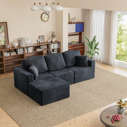 Homall 126" Modern Fabric Boneless Couch with Deep Seat, Sectional Couches for Living Room, Upholstered Cloud Sofa with 2 Ottoman, No Assembly Required (Dark Grey, U Shaped Sofa)