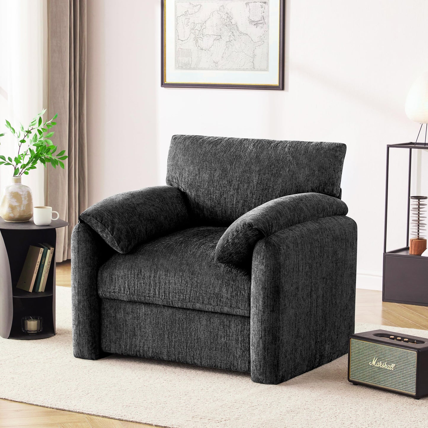 Chenille Oversized Armchair, 38.6" Wide Accent Chairs for Living Room & Bedroom Modern Lounge Chair, Upholstered Mid-Century Reading Chair, Comfy Living Room Chair, Single Sofa Chair, Beige