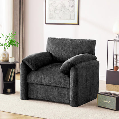 Chenille Oversized Armchair, 38.6" Wide Accent Chairs for Living Room & Bedroom Modern Lounge Chair, Upholstered Mid-Century Reading Chair, Comfy Living Room Chair, Single Sofa Chair, Beige