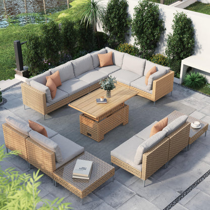 Grand patio 7-Piece Wicker Patio Furniture Set, Boho Outdoor Conversation Set Sectional Sofa with Water Resistant Thick Cushions and Coffee Table, Cream
