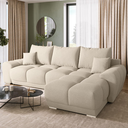 BROMARKT Corner Sofa with Sleep Function and Bed Box Sofa L Shape Couch 294 x 184 cm 5-Seater Living Room Corner Sofa Bed Living Landscape Nubes Dusky Pink