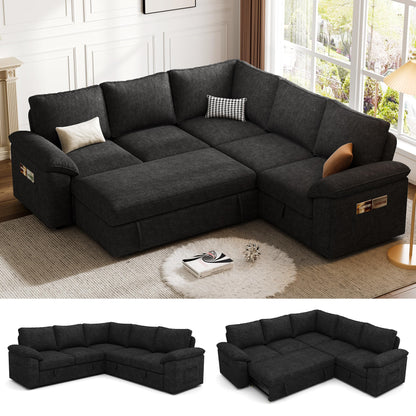 108 Inch Sectional Sleeper Sofa with Pull Out Bed, U Shaped 7 Seat Modular Sectional Sofa with Storage, Sectional Couches for Living Room, Cloud Modular Couch,Removable Sofa Cover, Dark Grey