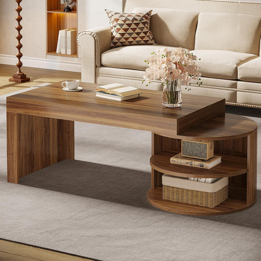 Tribesigns Coffee Table with Storage, 51-Inch Farmhouse Living Room Center Table with 3 Storage Shelves for Living Room,Home Office, Easy Assembly, Rustic Brown