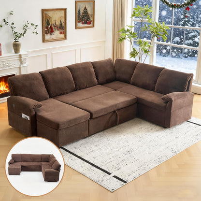 VINGLI Beige Loveseat Sleeper Sofa, Convertible Futon Sofa Bed Faux Leather Pullout Couch Bed with USB Ports, Cup Holders, Armrest for Living Room, Bedroom, Home Office Apartment