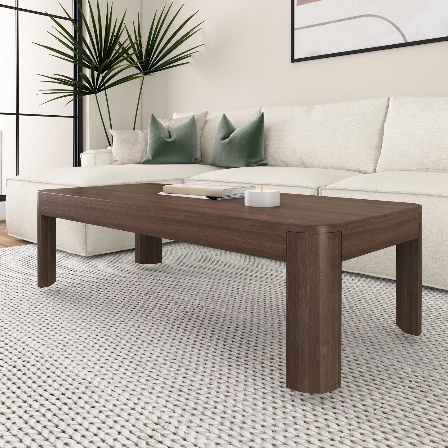 Plank+Beam Small Forma Coffee Table, Solid Wood 40 Inch Modern Coffee Table with Shelf, Contemporary Center Table with Storage Space, Rectangle Tea Table with Storage, Pecan