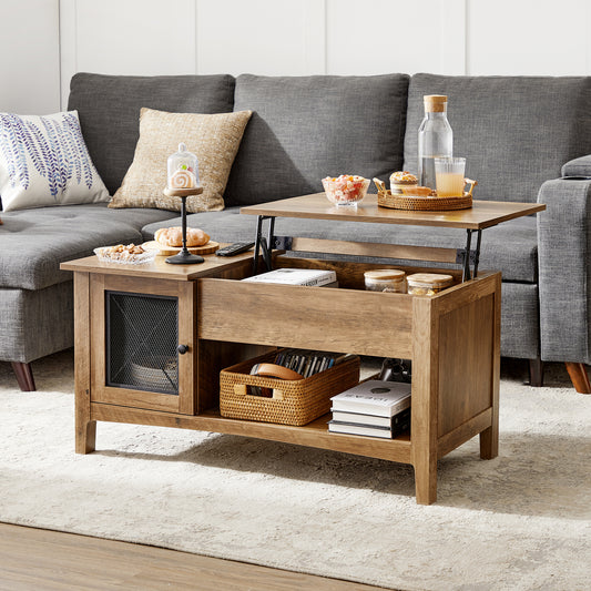 Farmhouse Industrial Center Table Hidden Compartment Lift Top Coffee Table With Storage