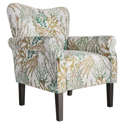 BELLEZE Modern Accent Chair, High Back Armchair, Upholstered Wingback Side Chair, Padded Single Sofa with Wooden Legs for Living Room, Bedroom - Green Blue Floral