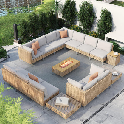 Grand patio 7-Piece Wicker Patio Furniture Set, Boho Outdoor Conversation Set Sectional Sofa with Water Resistant Thick Cushions and Coffee Table, Cream