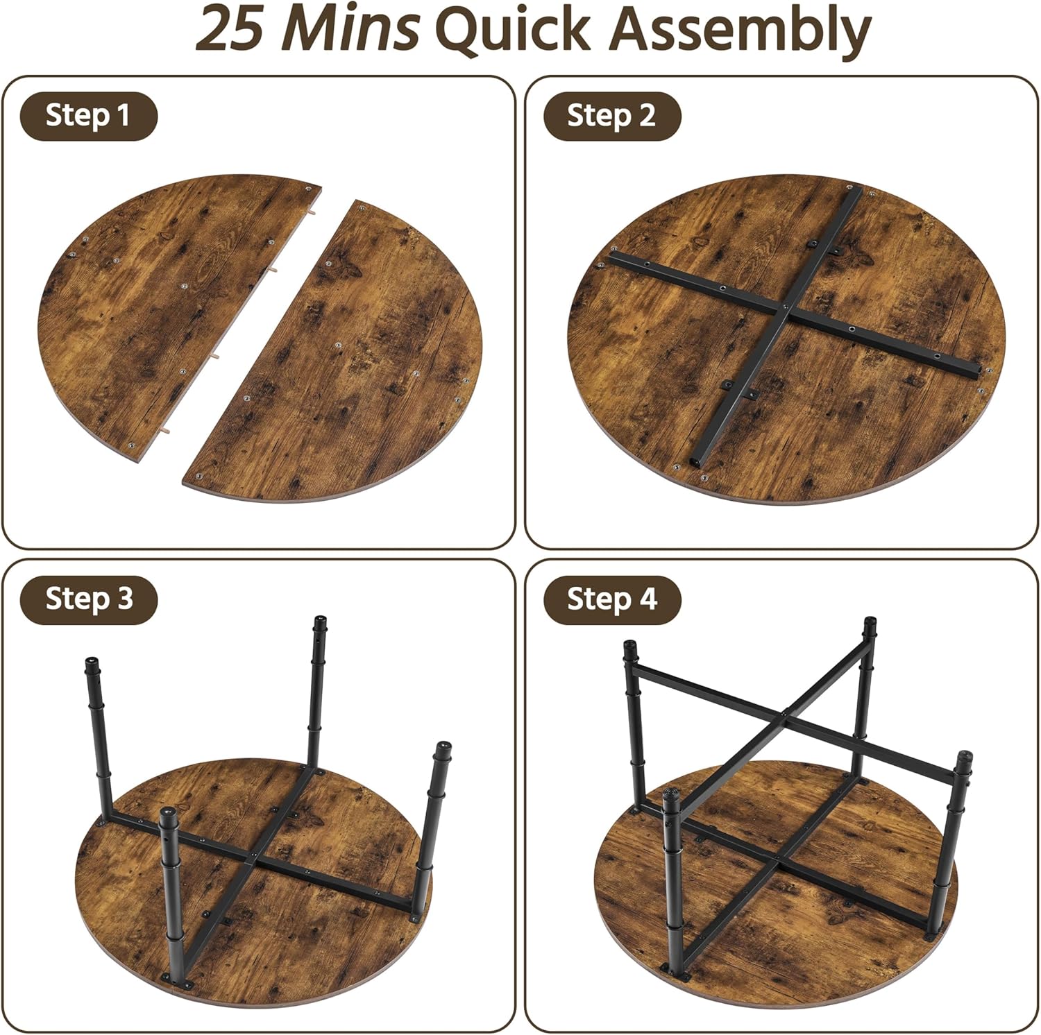 Yaheetech Round Coffee Table, Small Coffee Table with Sturdy Metal Legs for Living Room, Rustic Wood Circle Tables Easy to Assemble, 31.5 x 17.7 Inches