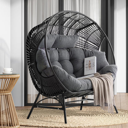 IRONCK 2 Person Egg Chair Outdoor Indoor, Oversized Double Wicker Lounge Chair, Thickened Padded Cushions and Headrests, 680Lbs Egg Loveseat for Patio, Balcony, Living Room, Porch, Gray