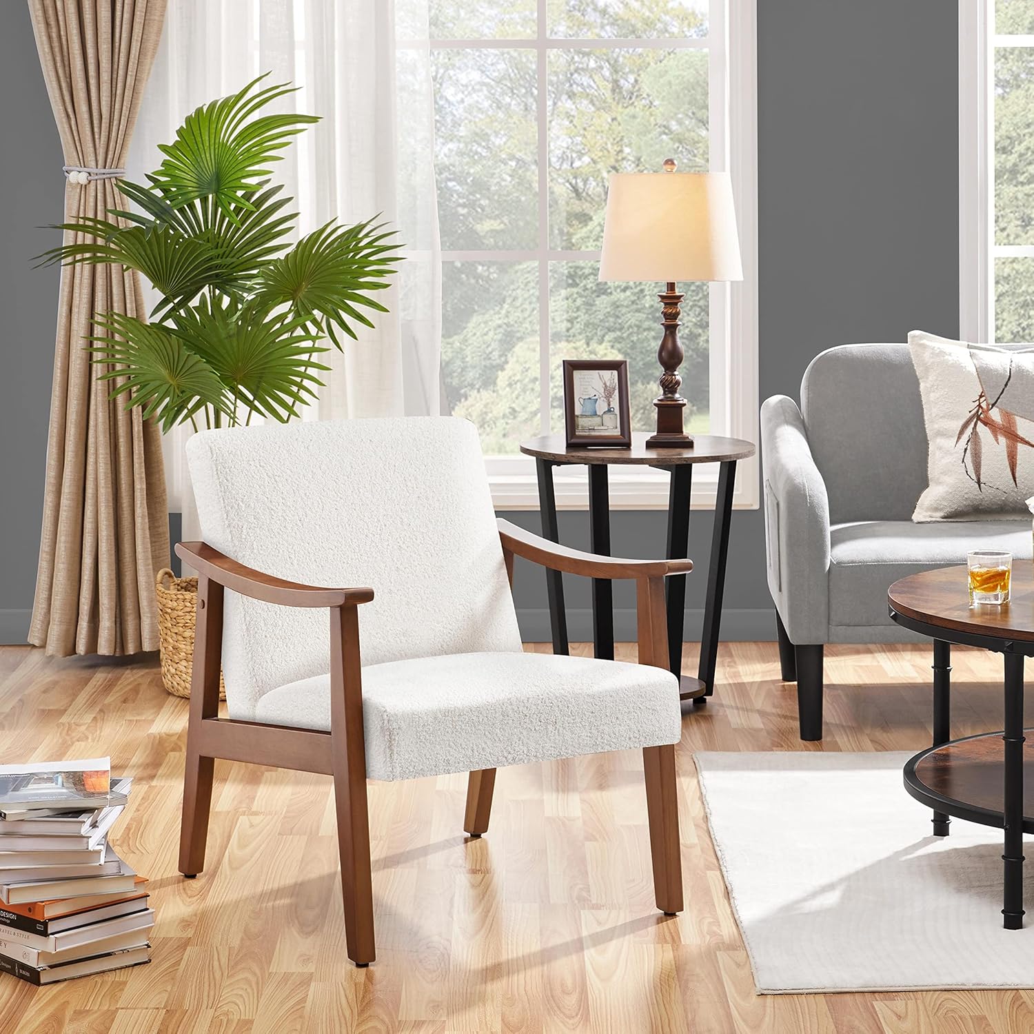 Yaheetech Recliner Chair, Retro Lounge Chair, Upholstered Chair, TV Chair, Reading Chair, Single Sofa, Maximum Load 136 kg, for Living Room, Reception Room, Home Cinema, Bedroom, Ivory