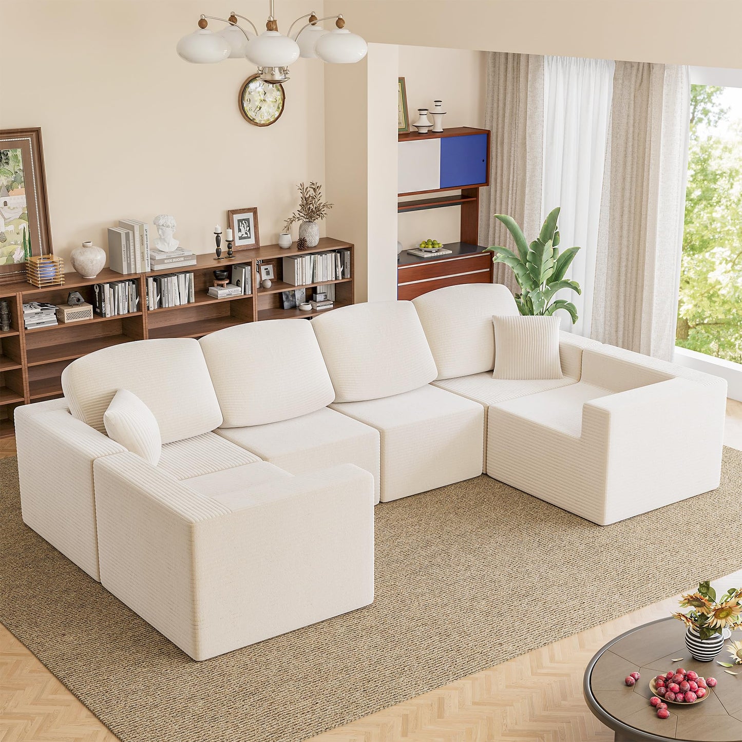 Homall 126" Modern Fabric Boneless Couch with Deep Seat, Sectional Couches for Living Room, Upholstered Cloud Sofa with 2 Ottoman, No Assembly Required (Dark Grey, U Shaped Sofa)