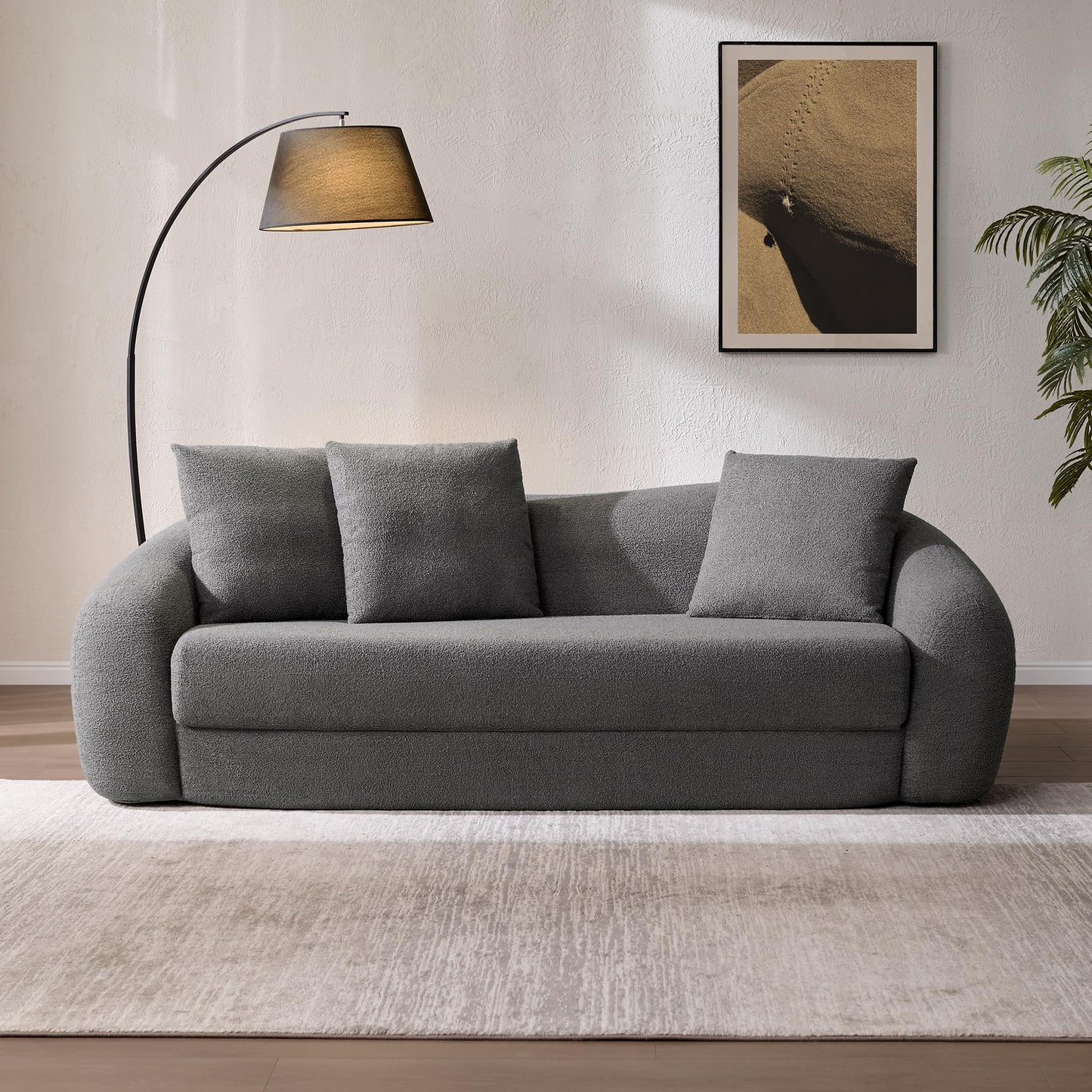 SICOTAS 90.6" Curved Convertible Sofa Couch Bed for Living Room Futon Cloud Boneless Sleeper Sofa Pull Out Floor Couch with Deep Seat Modern 3 Seater Foam Bed No Assembly for Bedroom Apartment, White