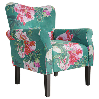 BELLEZE Modern Accent Chair, High Back Armchair, Upholstered Wingback Side Chair, Padded Single Sofa with Wooden Legs for Living Room, Bedroom - Green Blue Floral