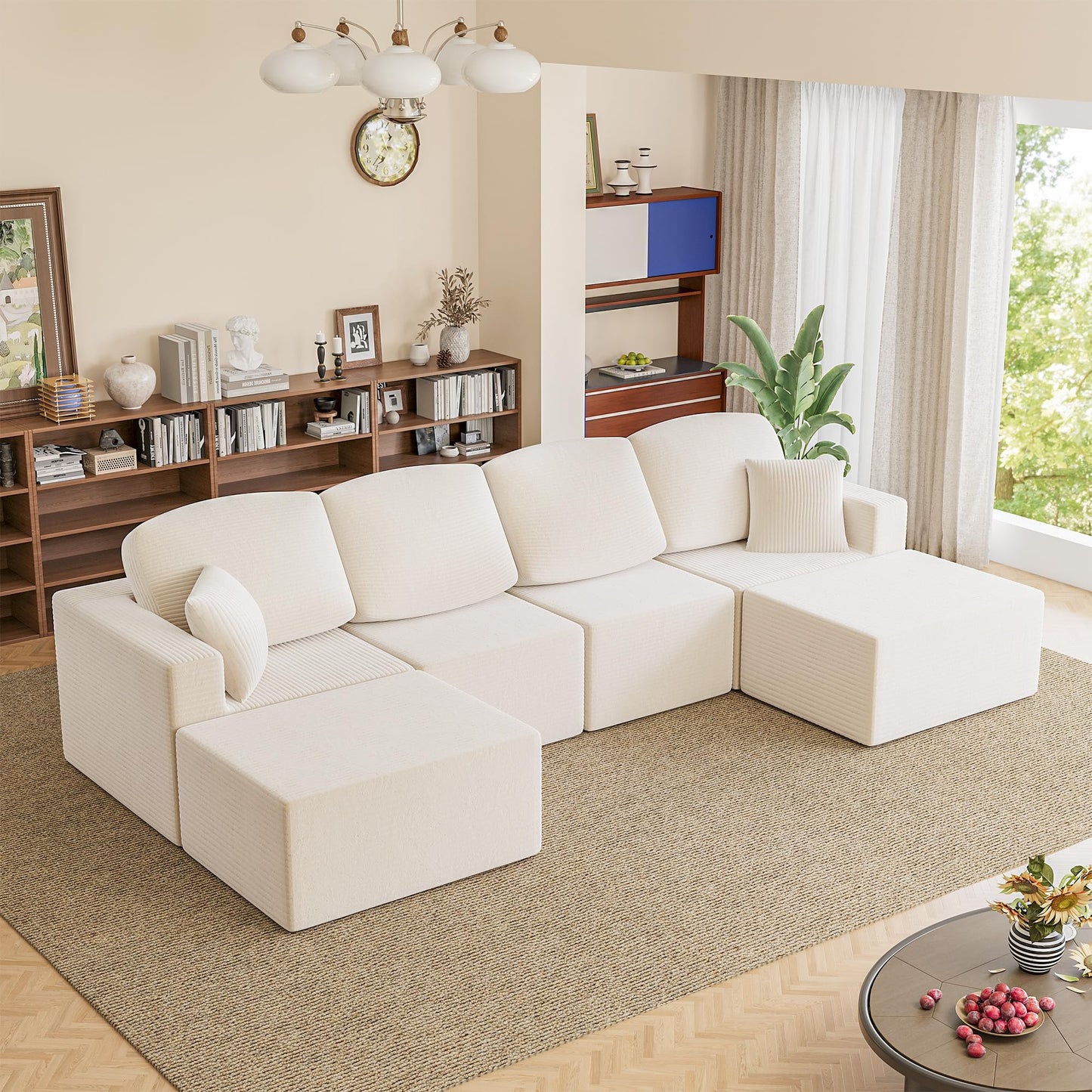 Homall 126" Modern Fabric Boneless Couch with Deep Seat, Sectional Couches for Living Room, Upholstered Cloud Sofa with 2 Ottoman, No Assembly Required (Dark Grey, U Shaped Sofa)