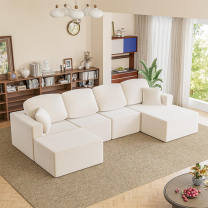 Homall 126" Modern Fabric Boneless Couch with Deep Seat, Sectional Couches for Living Room, Upholstered Cloud Sofa with 2 Ottoman, No Assembly Required (Dark Grey, U Shaped Sofa)