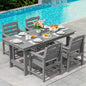 SERWALL Outdoor HDPE Dining Table Set, 7-Piece Outdoor Dining Table Sets with Umbrella Hole Cut-Out Table and 6 Chairs, Gray