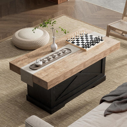 Coffee Table 39 in Rustic Center Table with X-Design Wooden Pedestal for Living Room, Space Saving, Rectangle Home Office Tea Accent Table for Apartment, Dark Oak Black