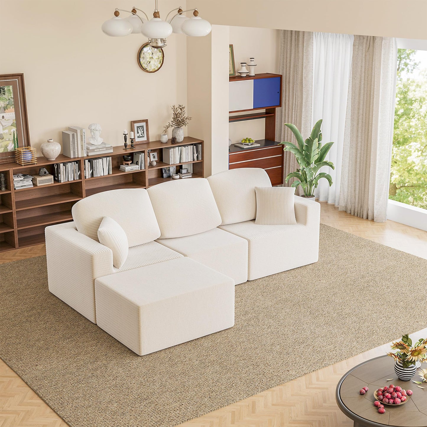 Homall 126" Modern Fabric Boneless Couch with Deep Seat, Sectional Couches for Living Room, Upholstered Cloud Sofa with 2 Ottoman, No Assembly Required (Dark Grey, U Shaped Sofa)