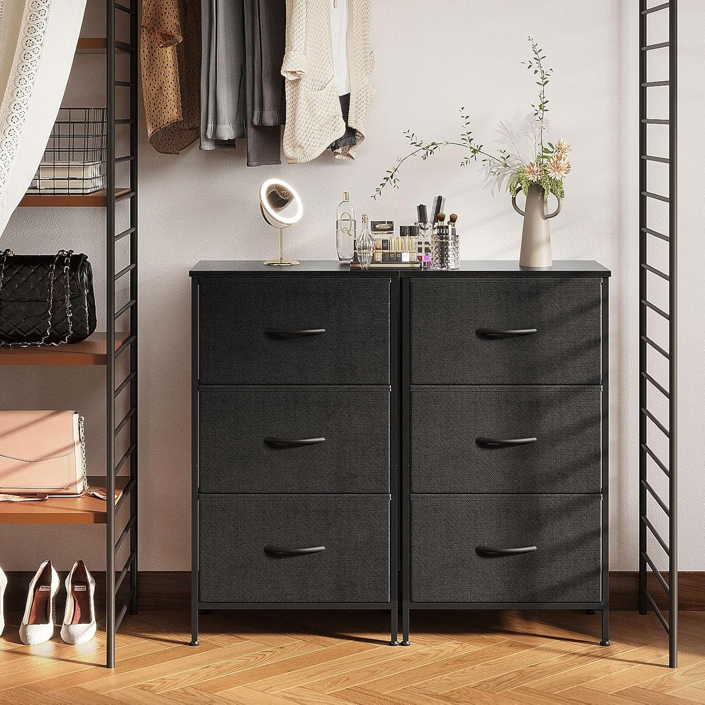 AODK Dresser for Bedroom Nightstand Small Dressers Chest of Drawers End Table for Living Room, Closet Dresser with 3 Storage Drawers Organizer Clothes, Black