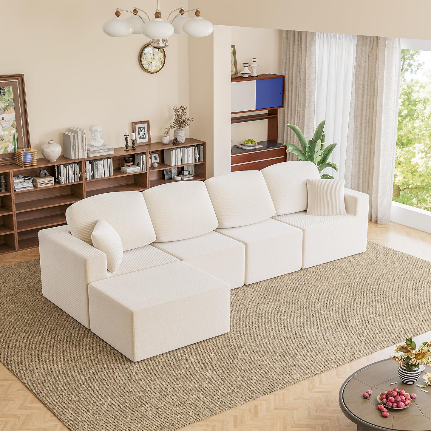 Homall 126" Modern Fabric Boneless Couch with Deep Seat, Sectional Couches for Living Room, Upholstered Cloud Sofa with 2 Ottoman, No Assembly Required (Dark Grey, U Shaped Sofa)