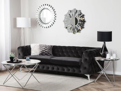 Beliani Chesterfield Style Classic Upholstered Sofa Velvet Fabric Black Sotra