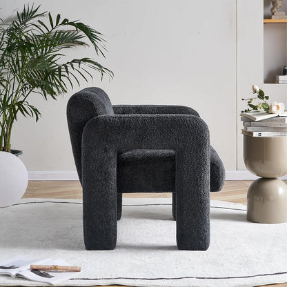 Yoglad Modern Accent Chair, Bouclé Fabric Upholstered Armchair, Comfy Single Chair for Living Room Lounge Bedroom Office-Dark Grey
