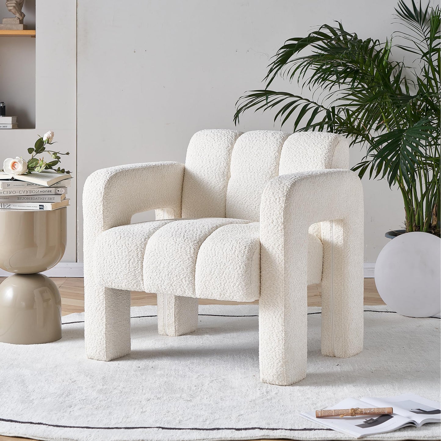 Yoglad Modern Accent Chair, Bouclé Fabric Upholstered Armchair, Comfy Single Chair for Living Room Lounge Bedroom Office-Dark Grey