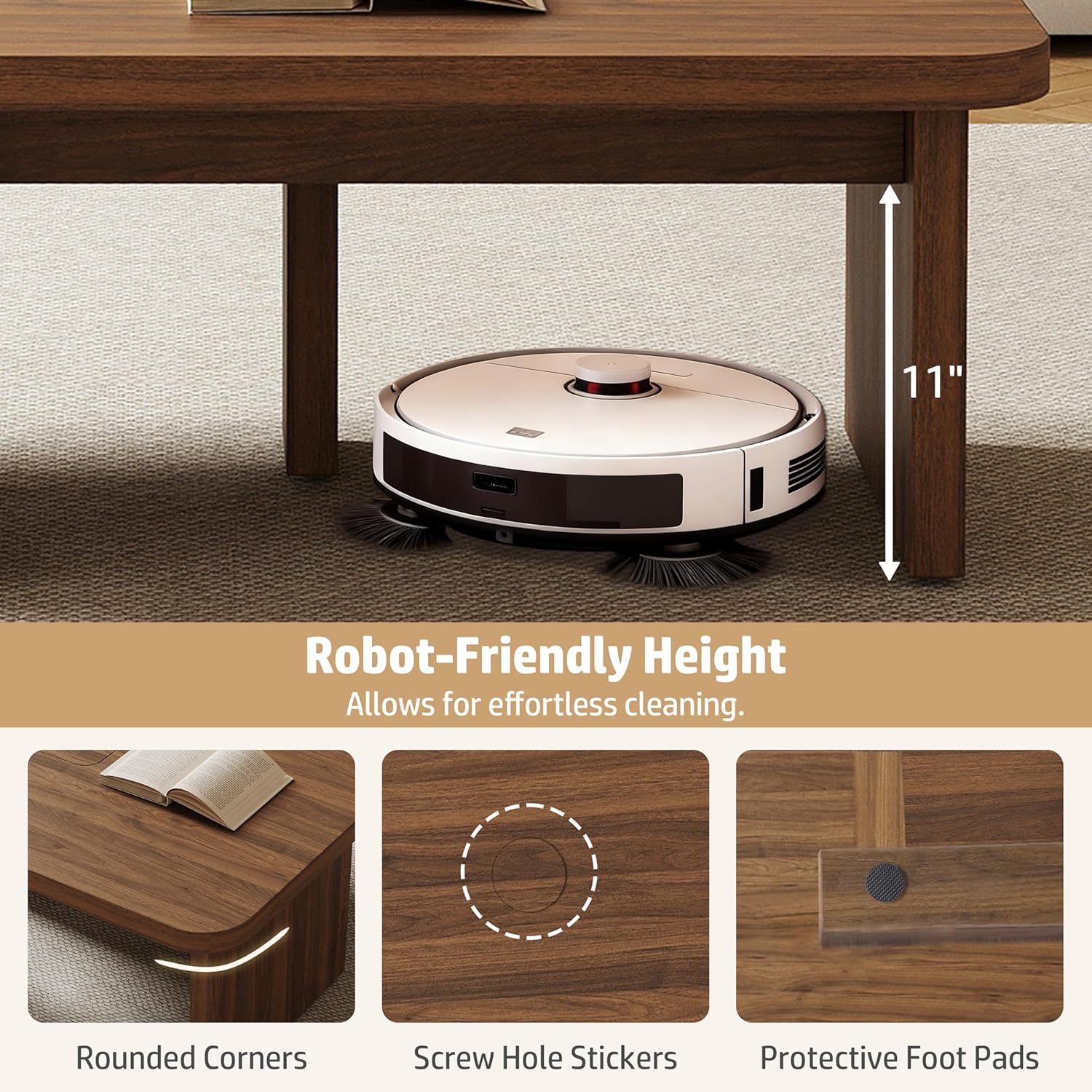 Mid Century Modern Coffee Table for Living Room, Wood Coffee Table with Free Adjustable Shape, Square Living Room Table Minimalist Tea Table, Brown Nesting Table Set of 2