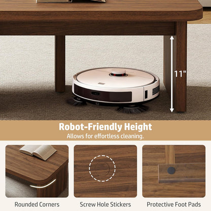 Mid Century Modern Coffee Table for Living Room, Wood Coffee Table with Free Adjustable Shape, Square Living Room Table Minimalist Tea Table, Brown Nesting Table Set of 2