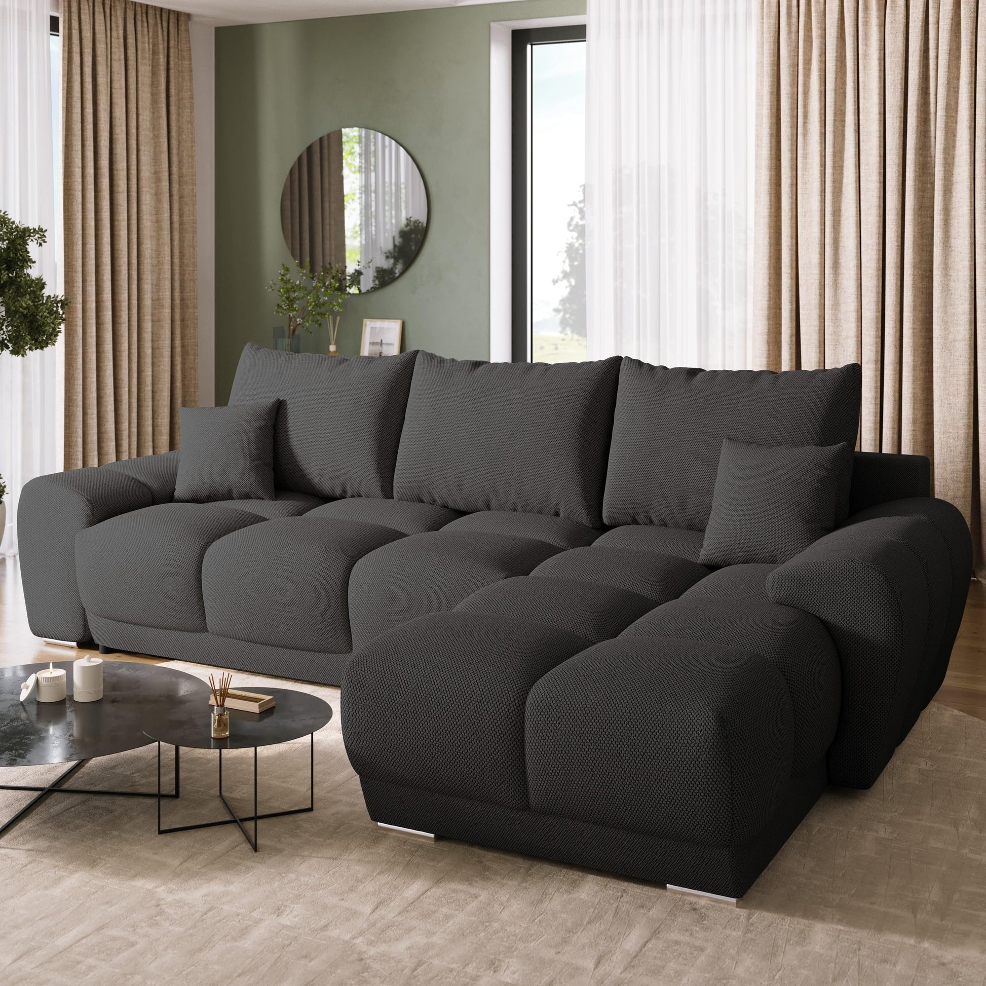 BROMARKT Corner Sofa with Sleep Function and Bed Box Sofa L Shape Couch 294 x 184 cm 5-Seater Living Room Corner Sofa Bed Living Landscape Nubes Dusky Pink