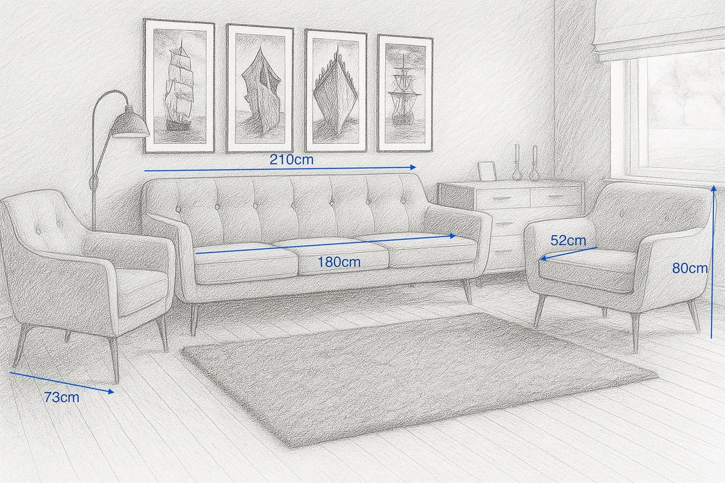 A&J MöbelLand GmbH Benito Upholstered Set 3-Seater Sofa + 2 Armchairs - Living Room Set, Modern Design, Bonell Spring Core, Durable Quality, Cover in Grey