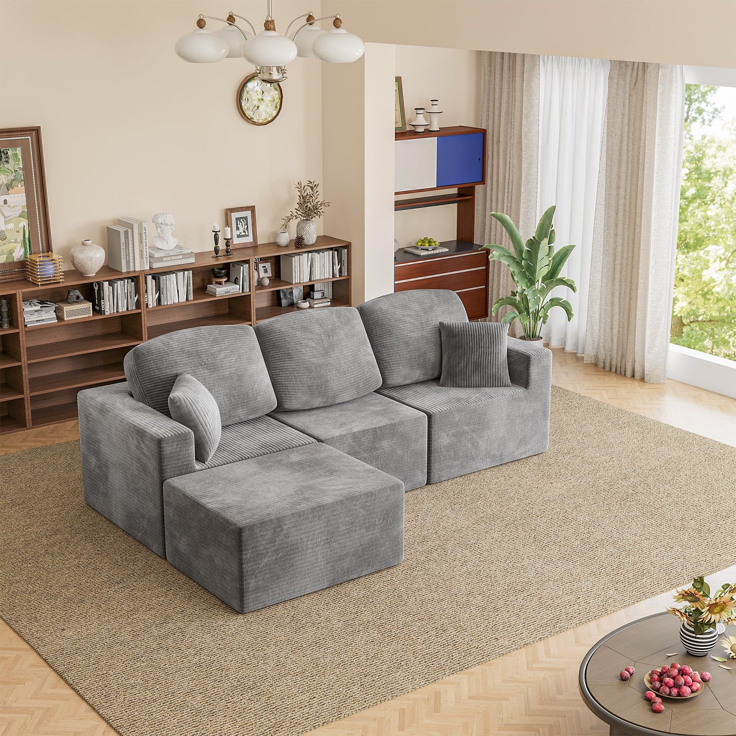 Homall 126" Modern Fabric Boneless Couch with Deep Seat, Sectional Couches for Living Room, Upholstered Cloud Sofa with 2 Ottoman, No Assembly Required (Dark Grey, U Shaped Sofa)