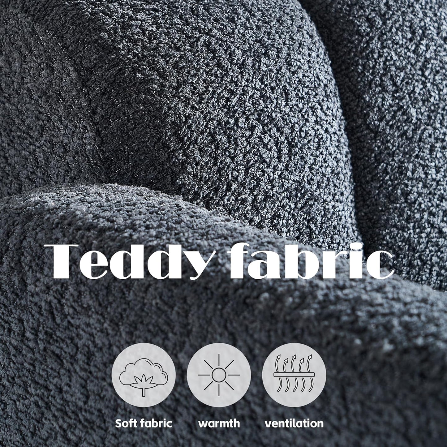 Yoglad Modern Accent Chair, Bouclé Fabric Upholstered Armchair, Comfy Single Chair for Living Room Lounge Bedroom Office-Dark Grey