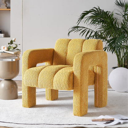 Yoglad Modern Accent Chair, Bouclé Fabric Upholstered Armchair, Comfy Single Chair for Living Room Lounge Bedroom Office-Dark Grey