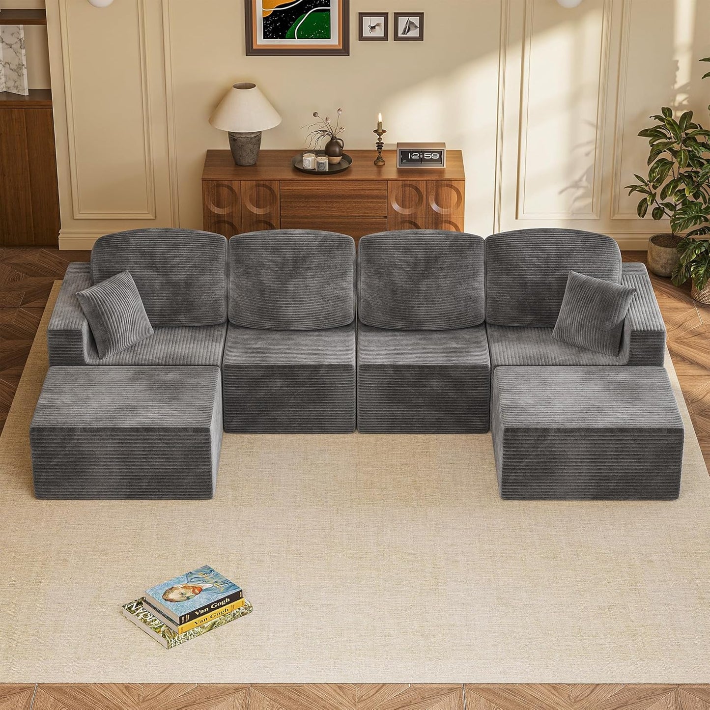Homall 126" Modern Fabric Boneless Couch with Deep Seat, Sectional Couches for Living Room, Upholstered Cloud Sofa with 2 Ottoman, No Assembly Required (Dark Grey, U Shaped Sofa)
