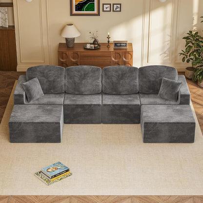 Homall 126" Modern Fabric Boneless Couch with Deep Seat, Sectional Couches for Living Room, Upholstered Cloud Sofa with 2 Ottoman, No Assembly Required (Dark Grey, U Shaped Sofa)