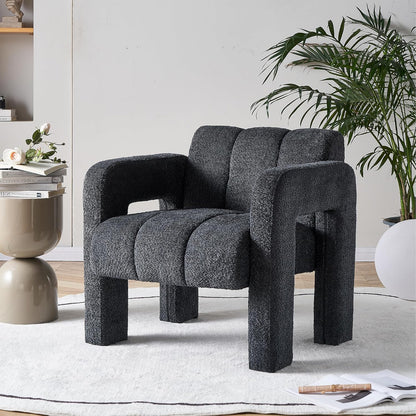 Yoglad Modern Accent Chair, Bouclé Fabric Upholstered Armchair, Comfy Single Chair for Living Room Lounge Bedroom Office-Dark Grey