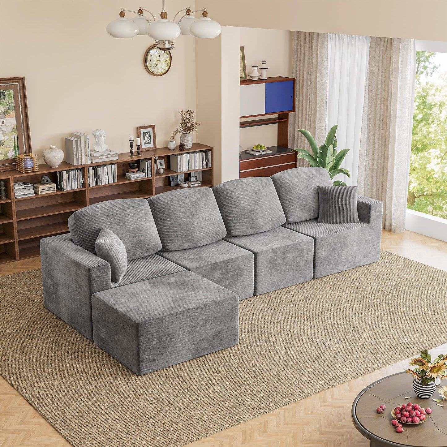 Homall 126" Modern Fabric Boneless Couch with Deep Seat, Sectional Couches for Living Room, Upholstered Cloud Sofa with 2 Ottoman, No Assembly Required (Dark Grey, U Shaped Sofa)