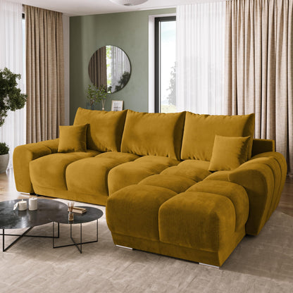 BROMARKT Corner Sofa with Sleep Function and Bed Box Sofa L Shape Couch 294 x 184 cm 5-Seater Living Room Corner Sofa Bed Living Landscape Nubes Dusky Pink