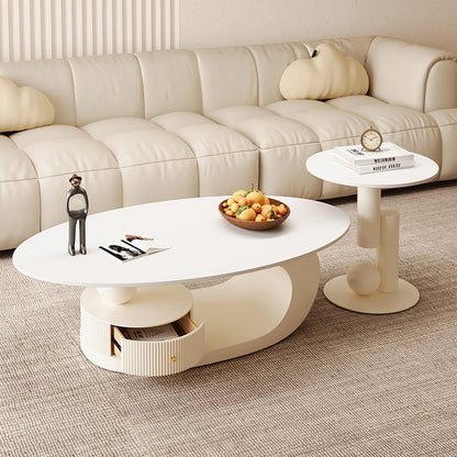 Living Room Tea Table Combination Oval Coffee Table and Side Table Set