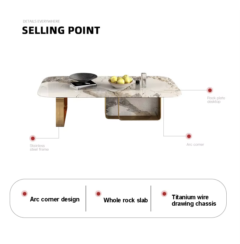 Skeleton Light Luxury Living Room Furniture Slate  Combination Set Tea Coffee Table