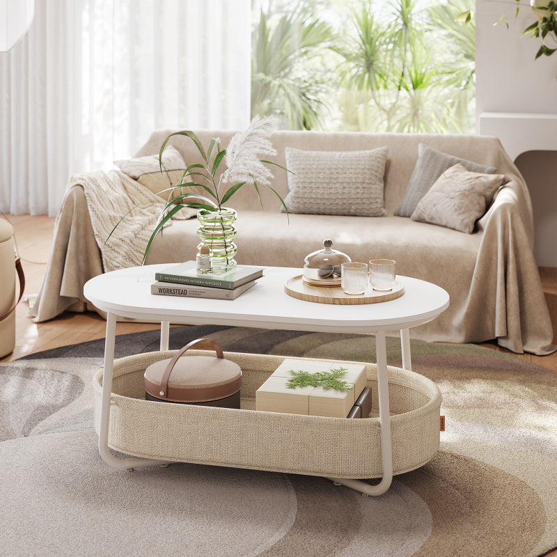 Oval Center Table With Fabric Basket Living Room Coffee Table With Storage