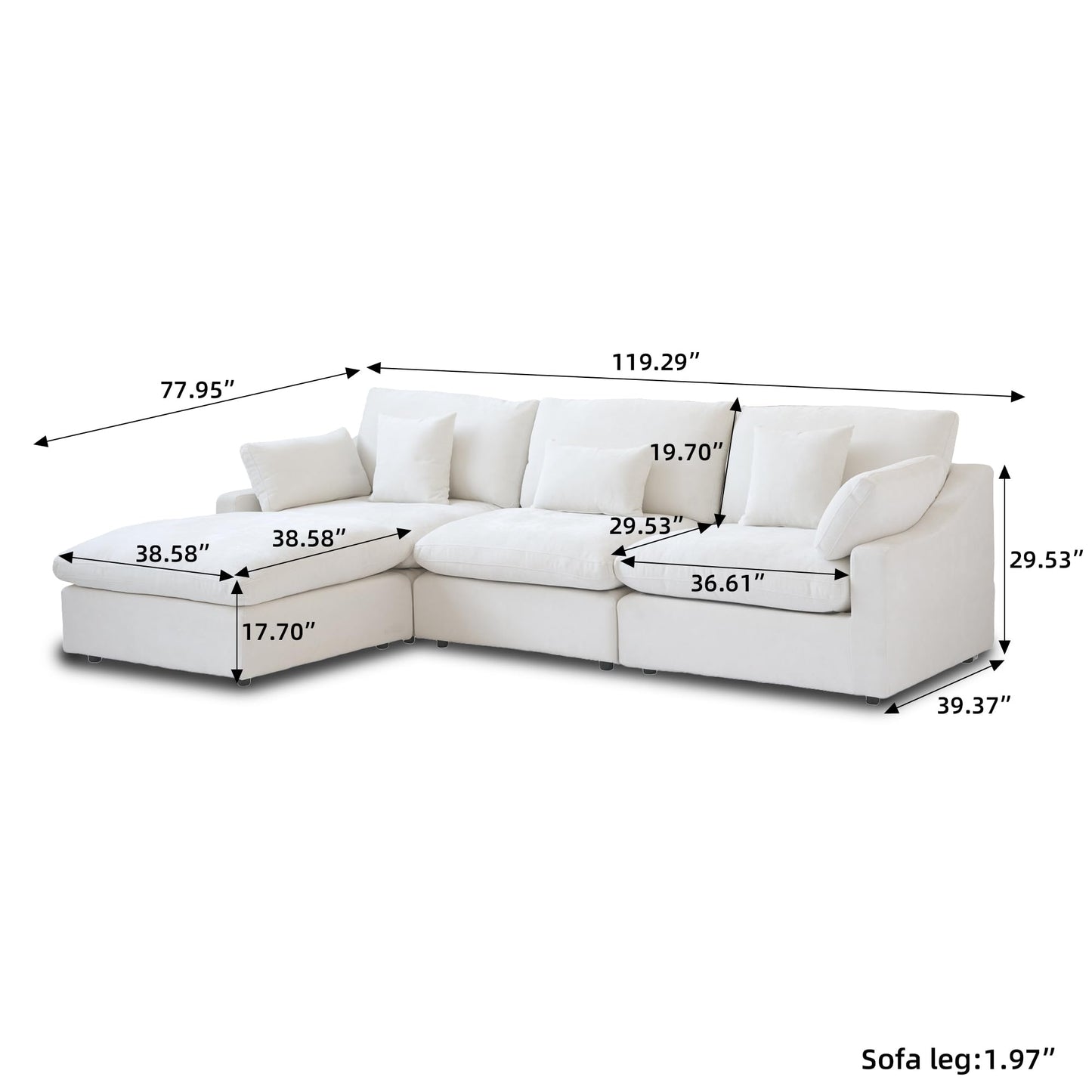 Chenille Linen Mix Fabric Living Room Modular Sectional Couch Sofa Set