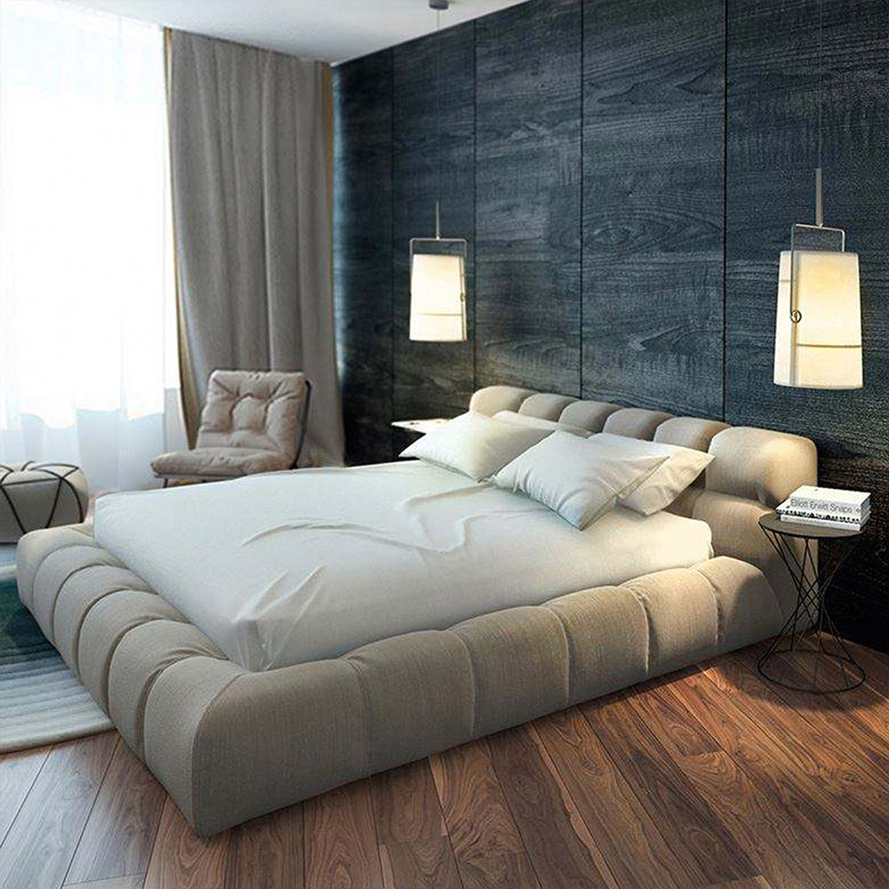 Cloud Bed European Full Queen King Size White Tufted Upholstered Wooden Bed Soft Style Bedroom