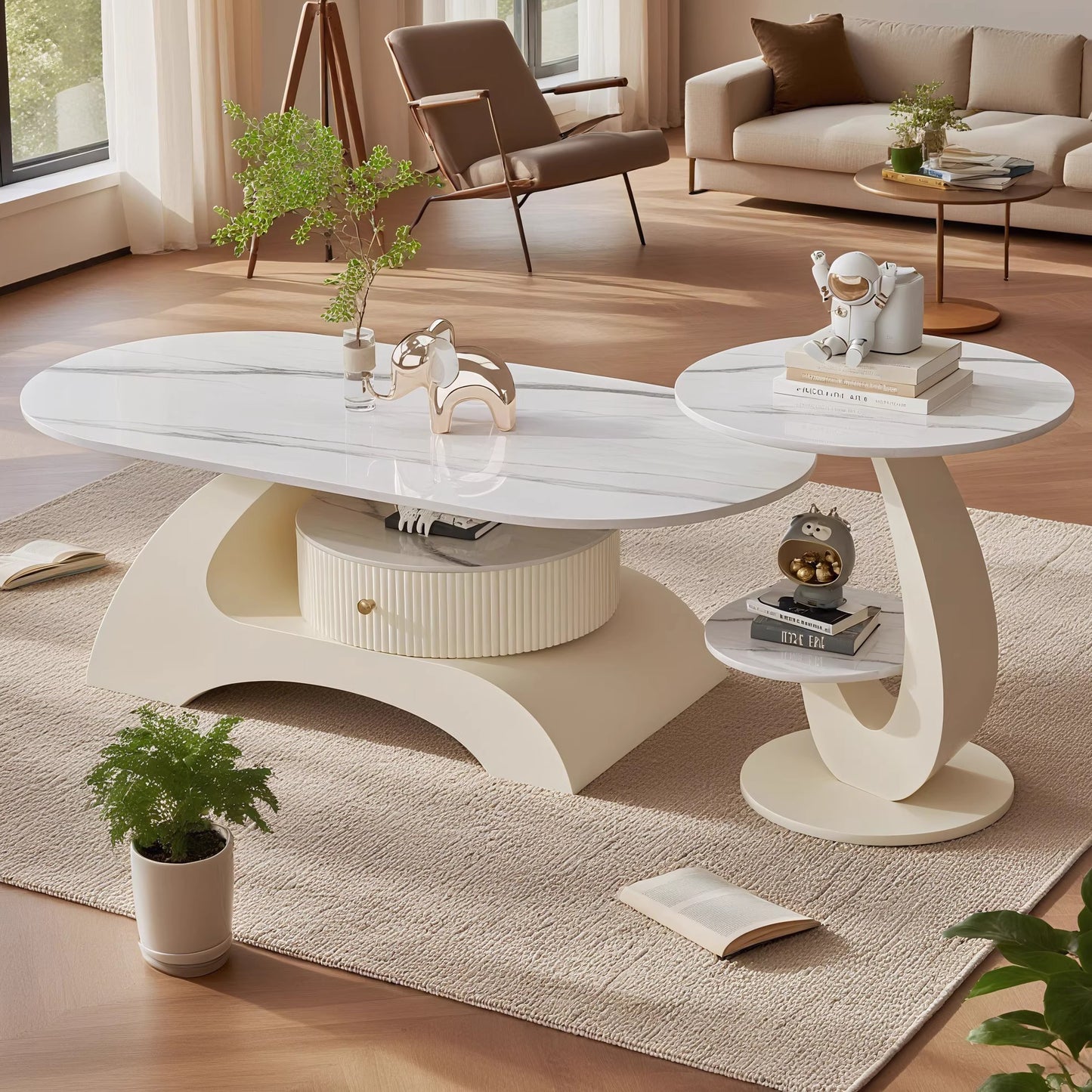 Lving Room Furniture Set Fashion Light Luxury Coffee Table and Sofa Side Table