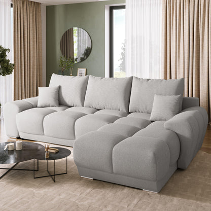 BROMARKT Corner Sofa with Sleep Function and Bed Box Sofa L Shape Couch 294 x 184 cm 5-Seater Living Room Corner Sofa Bed Living Landscape Nubes Dusky Pink